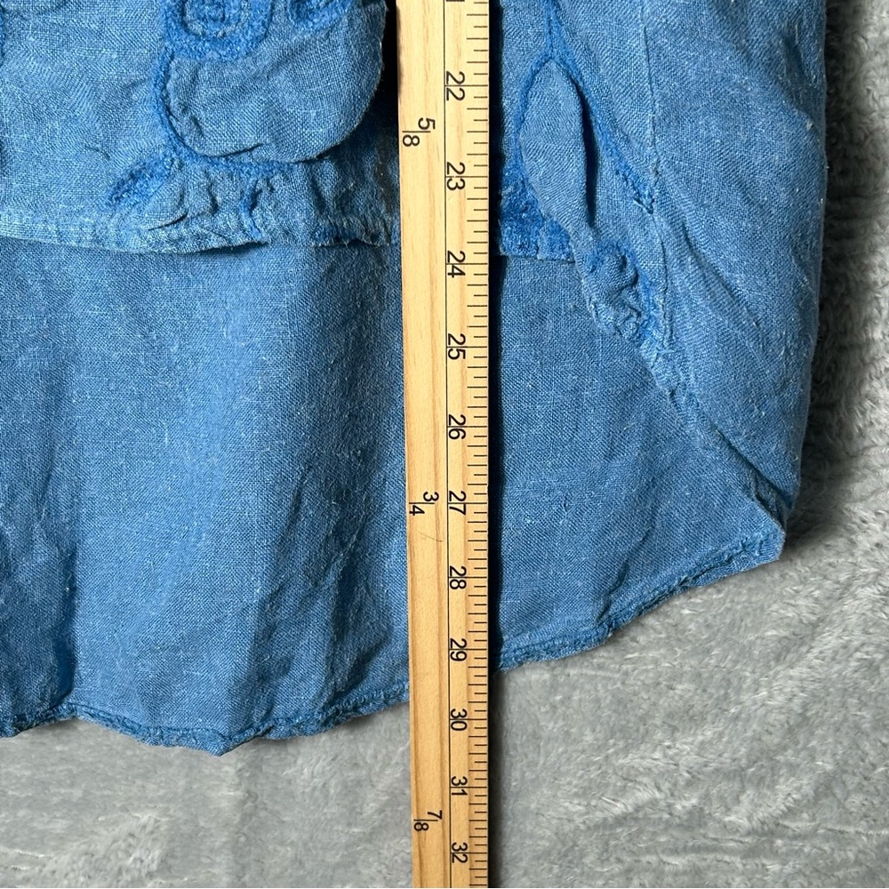 Terzo Millennio Linen Top Womens Small Blue Embroidered‎ Hi Lo Hem Tunic Italy - Picture 7 of 9